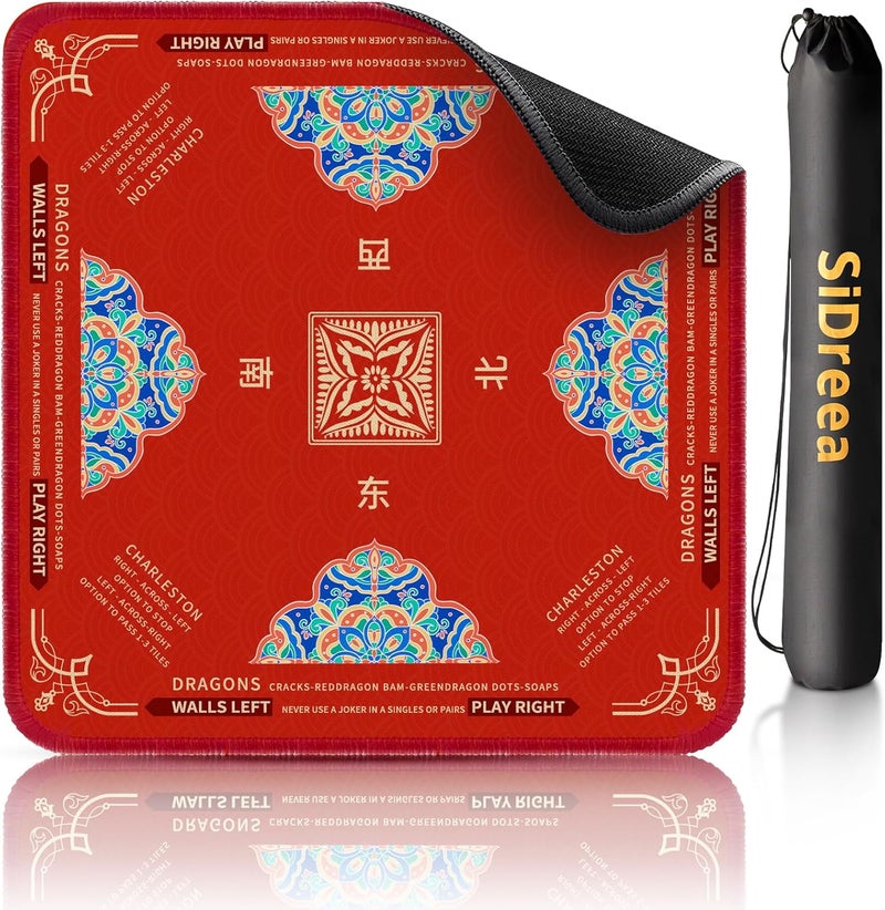 SiDreea Mahjong Mat, 32.4×32.4 Inch Noise Reduction Anti-Slip Mahjong Mat for Table, Mahjong Table Mat for Poker, Card, Board Games Table Mat, Tile Games, Dominoes (Red) - Image 1